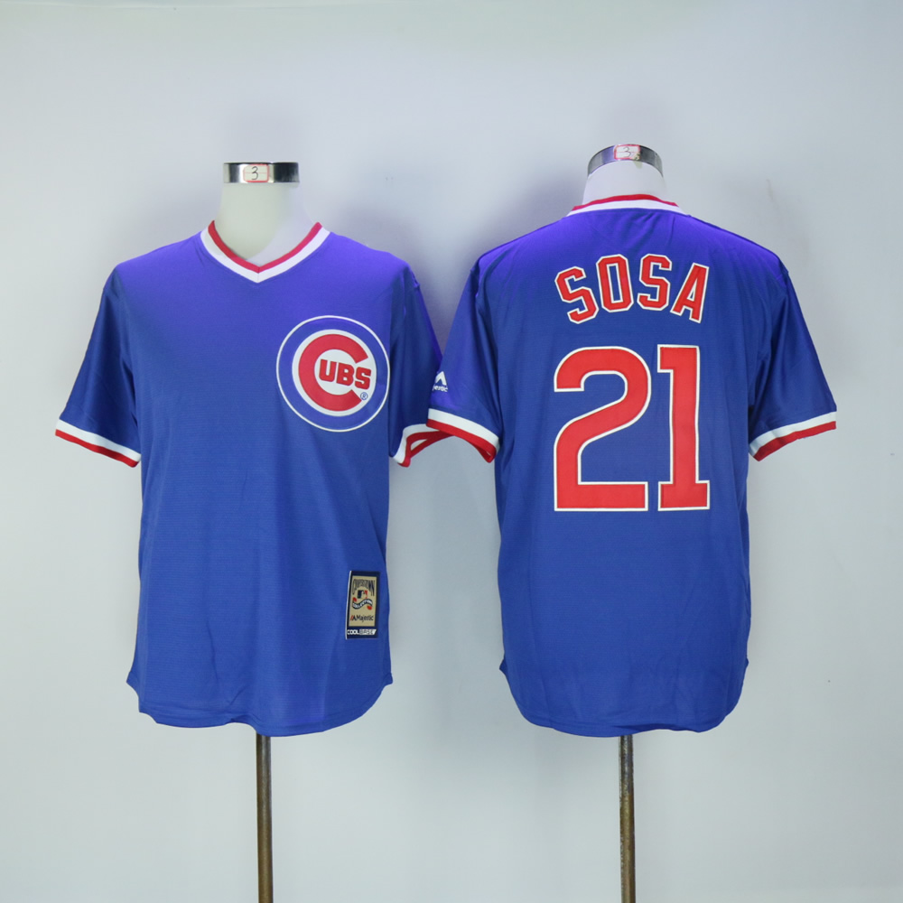 Men Chicago Cubs 21 Sosa Blue Throwback MLB Jerseys